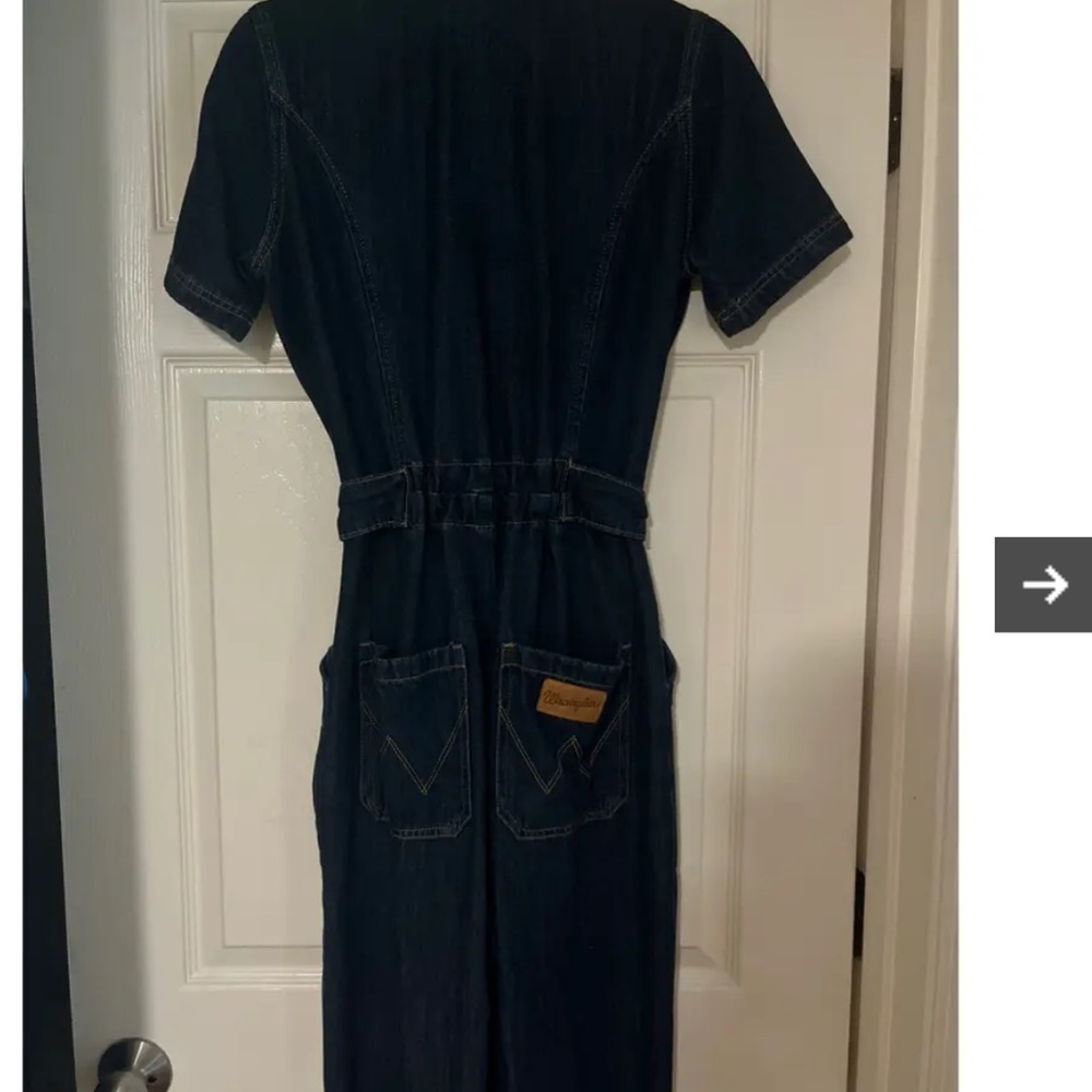 Wrangler Dark Indigo Denim Belted Short-Sleeve Jumpsuit - Picture 9 of 16